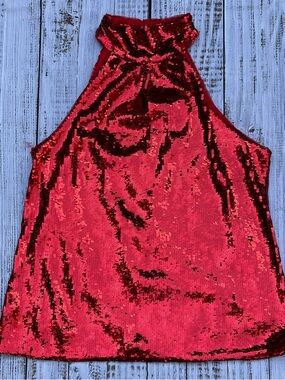 INC International Concepts Red Sequin Halter Top